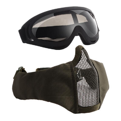 

V12X400 Half-face Mesh Mask & Goggle Set Impact-resistance UV Protection Goggle Protective Mask Ear Protection Carbon Steel Mesh