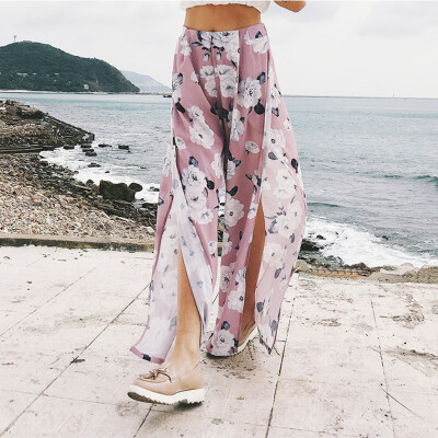 

Tailored Ladies Summer Print Sexy Fashion High Slit Large Size Loose Wide Leg Pants