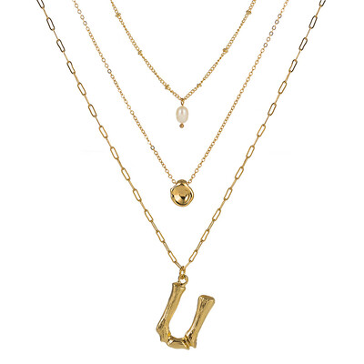 

Natural Pearl Beads Fashion 26 Letter Necklaces Pendants alphabet Gold Color Choker Initial Necklace Women Girl Jewelry Collier