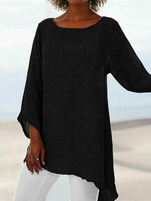 

Women Soft Cotton Linen Tunic T-Shirt Casual Loose Blouse T-Shirt Irregular Tops