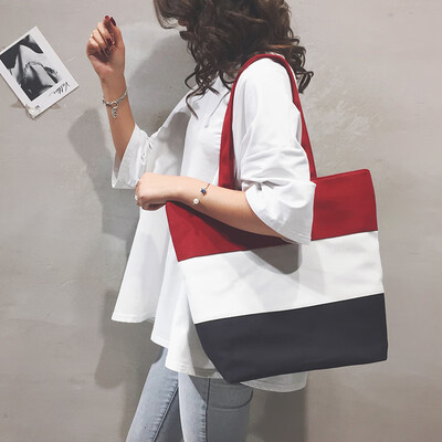 

Shopping bag bag female 2019 new Korean version of the casual wild hit color canvas shoulder bag large capacity tote bag