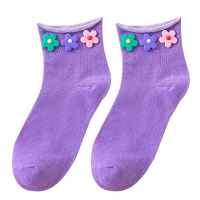 

Fashion Women Colorful Flower Curl Edge Breathable Cotton Over Ankle Short Socks