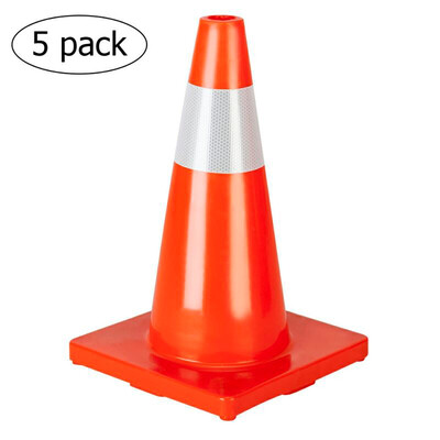 

5PCS Traffic Cones 18 Inch Height Orange Fluorescent Reflective Road PVC Safety Cones