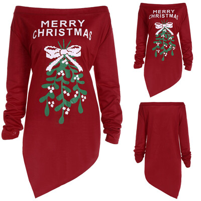 

Gobestart Women Xmas Print Letter Dress Ladies Christmas Tree Long Sleeve Party Dresses