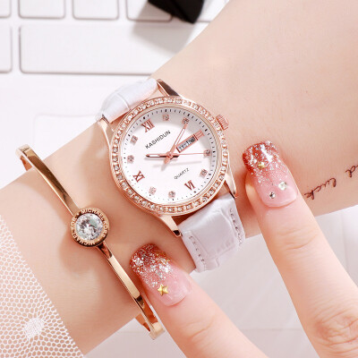 

New authentic minimalist watches waterproof Caseton calendar for girls Korean leather diamond luminous Shi Ying watches