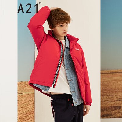 

A21 2018 autumn&winter new mens casual fit tide down jacket collar thick down jacket men short paragraph 4841516004 red 17588AL