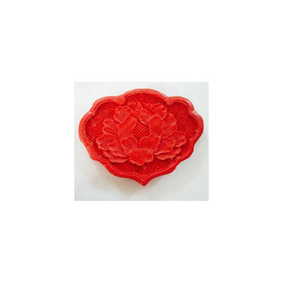 

Cinnabar Beads Carved Lacquerware Fan Red 44mm high 57mm wide 7mm thick hole 2mm