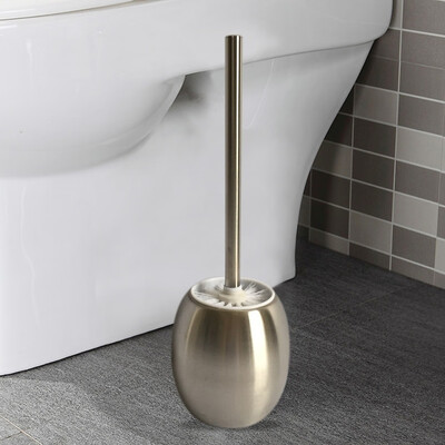 

Stylish Stainless Steel Bathroom Toilet Brush & Round Holder Standing Cleaning Set