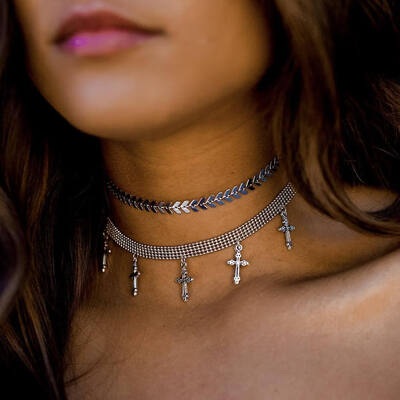 

Collar Multi Layer Choker Necklace Cross Chokers Necklaces For Women chocker Set Jewelry 2018