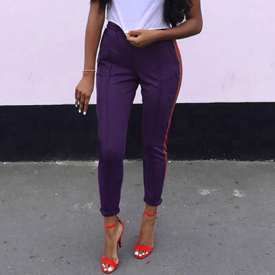 

Womens Skinny Stretchy Pencil Pants Ladies Side Striped Trousers Jeggings