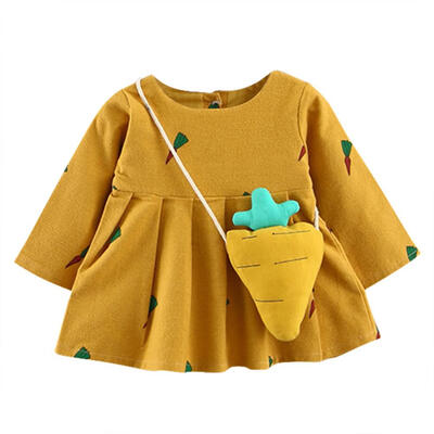

Cute Radish Girl Loose Ball Gown Kid Girl Dress Long Sleeves Round Neck Autumn Dresses For Photograph