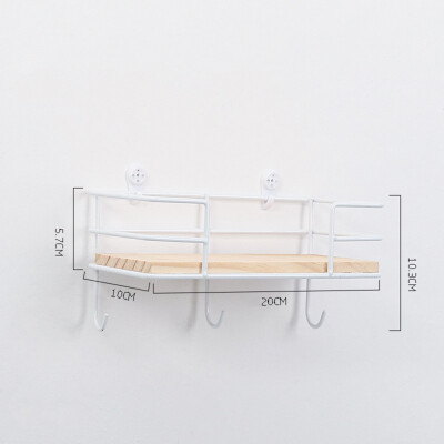 

Wall Decoration Storage Rack Creative Iron Wood Combination Multi-Function Hook Bedroom Storage Rack Without Nail