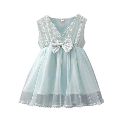 

Summer Fashion Baby Girls Casual Cotton Bow Mesh Dress Kids Lovely Sleeveless Dress For 3-8 Years