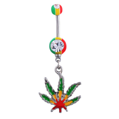 

Pretty Colorful Maple Leaf Style Navel Belly Button Barbell Ring Body Piercing