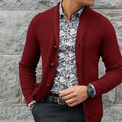 

Mens Thick Lapel Long Sleeve Jumper Cardigan Single Breasted Knit Sweater Coat