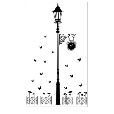 

2019 Popular Clock Street Lamp Post Butterfly Decal Sticker Wall Art DIY Home Decor Mural Art