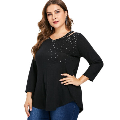 

Plus Size Rhinestone V Neck Tunic T-shirt