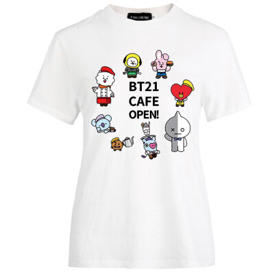 

Korean Boys Groups Bts Bangtan Boys Tops Bt21 Cute Cartoon Printed Round Neck Short-Sleeved T-Shirts