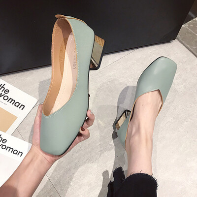 

2019 Grandma shoes womens thick with summer breeze new square high heels net Red Sun is simple Joker shoes