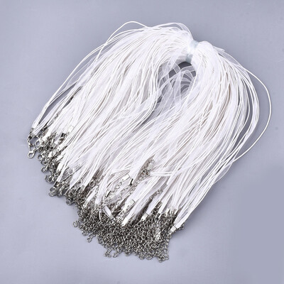 

Waxed Cord&Organza Ribbon Necklace Making with Iron Lobster Claw Clasps Platinum White 176"178"45455cm 7mm