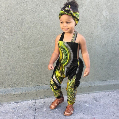 

Toddler Kid Baby Girl African Print Sleeveless Romper Hair Band Jumpsuit Clothes