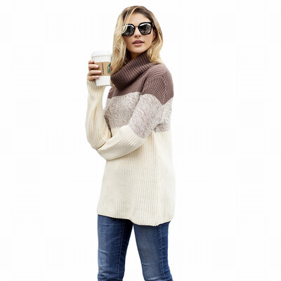 

High-neck long-sleeved hooded cardigan casual knit sweater