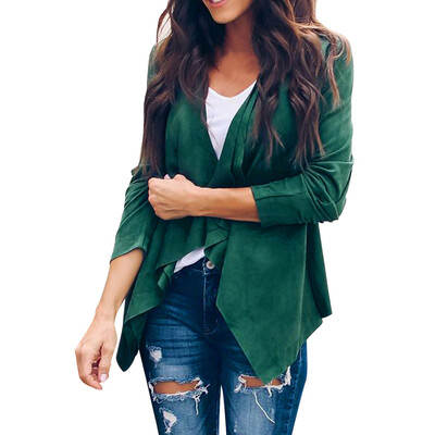 

Toponeto Women Leather Open Front Short Cardigan Long Sleeve Suit Jacket Work Office Coat
