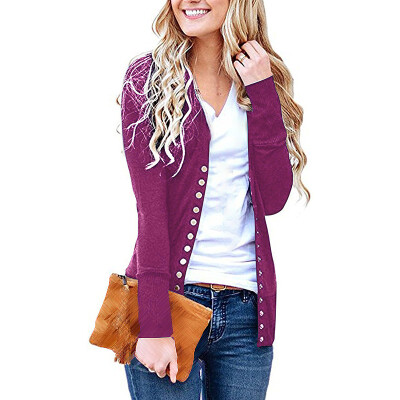 

Womens Casual Sweaters Pure Color V-Neck Button Cardigan Knitwear Short Coat