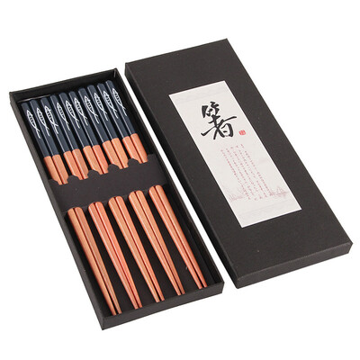

Toponeto Wooden Chopsticks Set Manual Household Pointed Chopsticks 5 Double Gift 23cm
