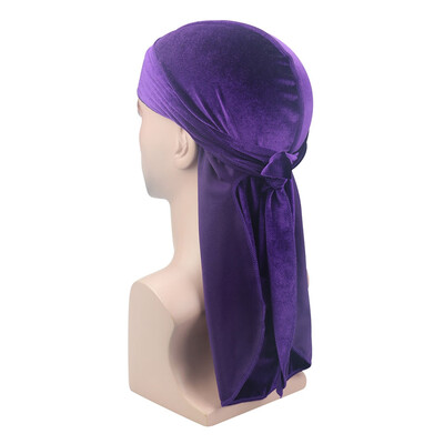 

6 Colors Muslim Long Tail Velvet Durag Turban Hijab Hat Pirate Hat For Unisex Women Men Hair Accessories