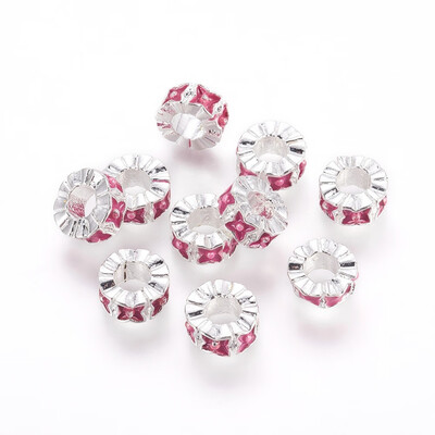 

Silver Tone Alloy Enamel European Beads Large Hole Beads Flat Round with Flower Pattern PaleVioletRed 10x5mm Hole 5mm