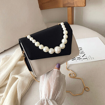 

Tailored Fashion Women Pearl Crossbody Bags Chain Leather Double Color Messenger Bags