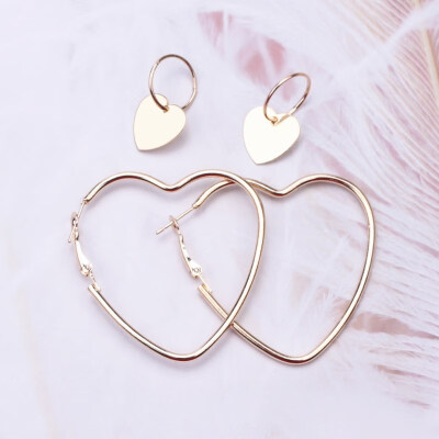 

EK118 2Pais Double Heart Hoop Earrings for women Geometric Hanging Earrings Female Fashion Modern Jewelry Oorbellen Accessories