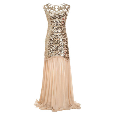 

〖Follure〗Women Vintage 1920s Sequined Patchwork Sleeveless Maxi Long Evening Prom Dress