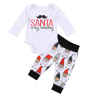 

Cute Newborn Baby Cotton Tops Romper Pants 2pcs Christmas Outfits Set