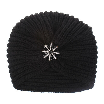 

Tailored Women Ladies Solid Color Rhinestone Knited Headgear Beanie Tail Hat Cap