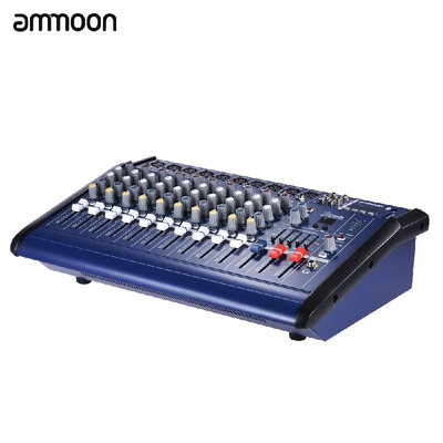 

ammoon 10 Channels Powered Mixer Amplifier Digital Audio Mixing Console Amp with 48V Phantom Power USB SD Slot for Recording DJ