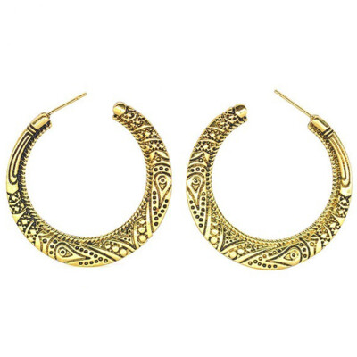 

New Fashion Vintage Ethnic Antique Golden Silver Color Tibetan Silver Hoop Earrings For Women Female Jewelry Gifts Retro Earring