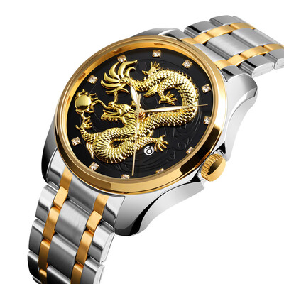 

Gobestart Golden Dragon Diamond Calendar Waterproof Mens Steel Belt Quartz Watch