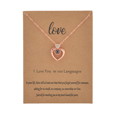 

With Card Crystal 2 Heart 100 Language I love You Necklace For Women Wedding Letter Necklace Jewelry Drop Shipping