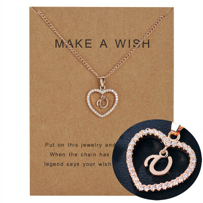 

Make A Wish 26 Letters Alphabet Pendant Necklace Cubic Zirconia Love Heart Crystal Charm Necklace for Women Jewelry With Card