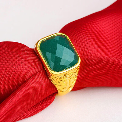 

Vintage Mens Gemstone Rings Gold Plated Ornaments Vietnam Sand Gold Rings