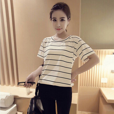

Striped Short Sleeve O-Neck T Shirts Women Loose Thin Student T-shirt Womens Female Casual Females Korean Style Tops