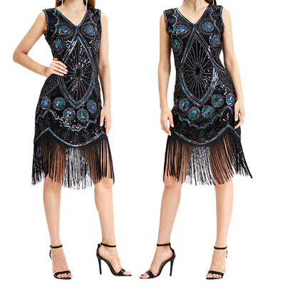 

〖Follure〗Women Vintage 1920s Bead Fringe Sequin Lace Party Flapper Cocktail Prom Dress