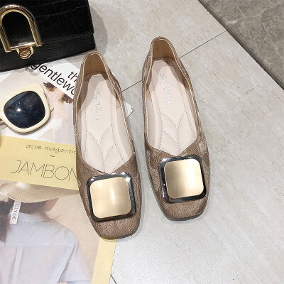 

Flat sole shoes woman Xia shallow gentle shoes Korean version wearing students square buckle soft sole ladle shoes