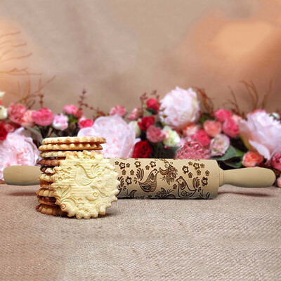 

Gobestart Christmas Rolling Pin Engraved Carved Wood Embossed Rolling Pin Kitchen Tool