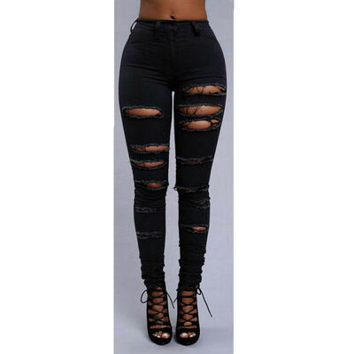 

WSUNSIOM Women Pencil Stretch Casual Ripped Hole Denim Skinny Jeans Pants High Waist Jeans Trousers