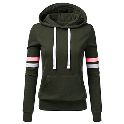 

Tailored Women Stripe Sweatshirt Long Sleeve Blouse Hooded Pocket Pullover Tops Shirt