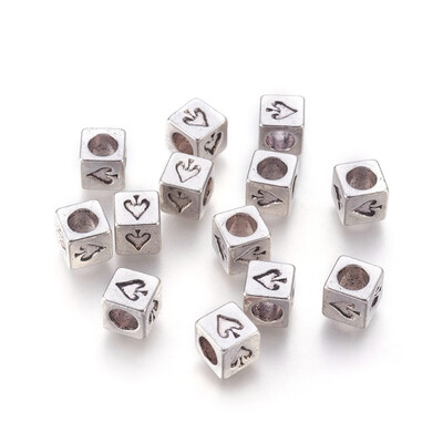 

Alloy European Beads Cadmium Free & Nickel Free & Lead Free Large Hole Beads Cube with Heart Antique Silver 7x7x7mm