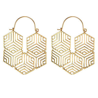 

Women Vintage Hollow Hexagonal Drop Hoop Earring Statement Party Jewelry Gift